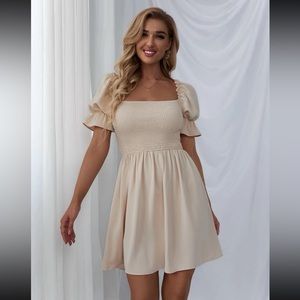Cream-colored, puff sleeve dress - Size Medium